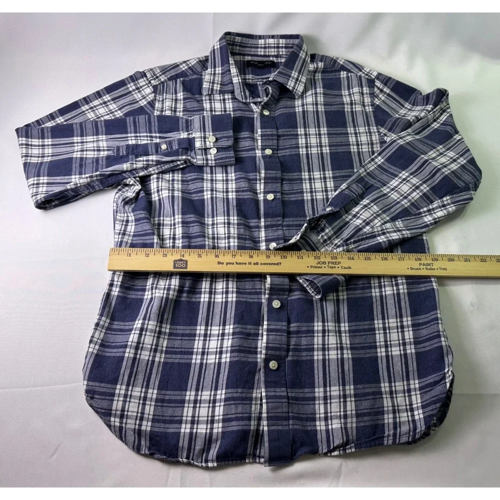 Banana Republic Slim Fit Plaid Button Down Shirt‎ Mens Size Medium Blue White